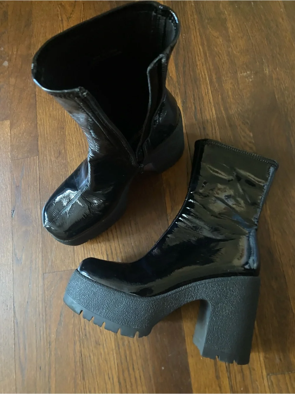 Jeffrey Campbell Black Patent Platform Ankle Boots